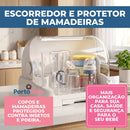 Escorredor e Organizador de Mamadeiras e Copos com Tampa Protetora, Bandeja Removível e Alta Vedação