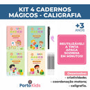 Kit 4 Cadernos Mágicos Caligrafia Infantil Reutilizável + Canetas Mágicas