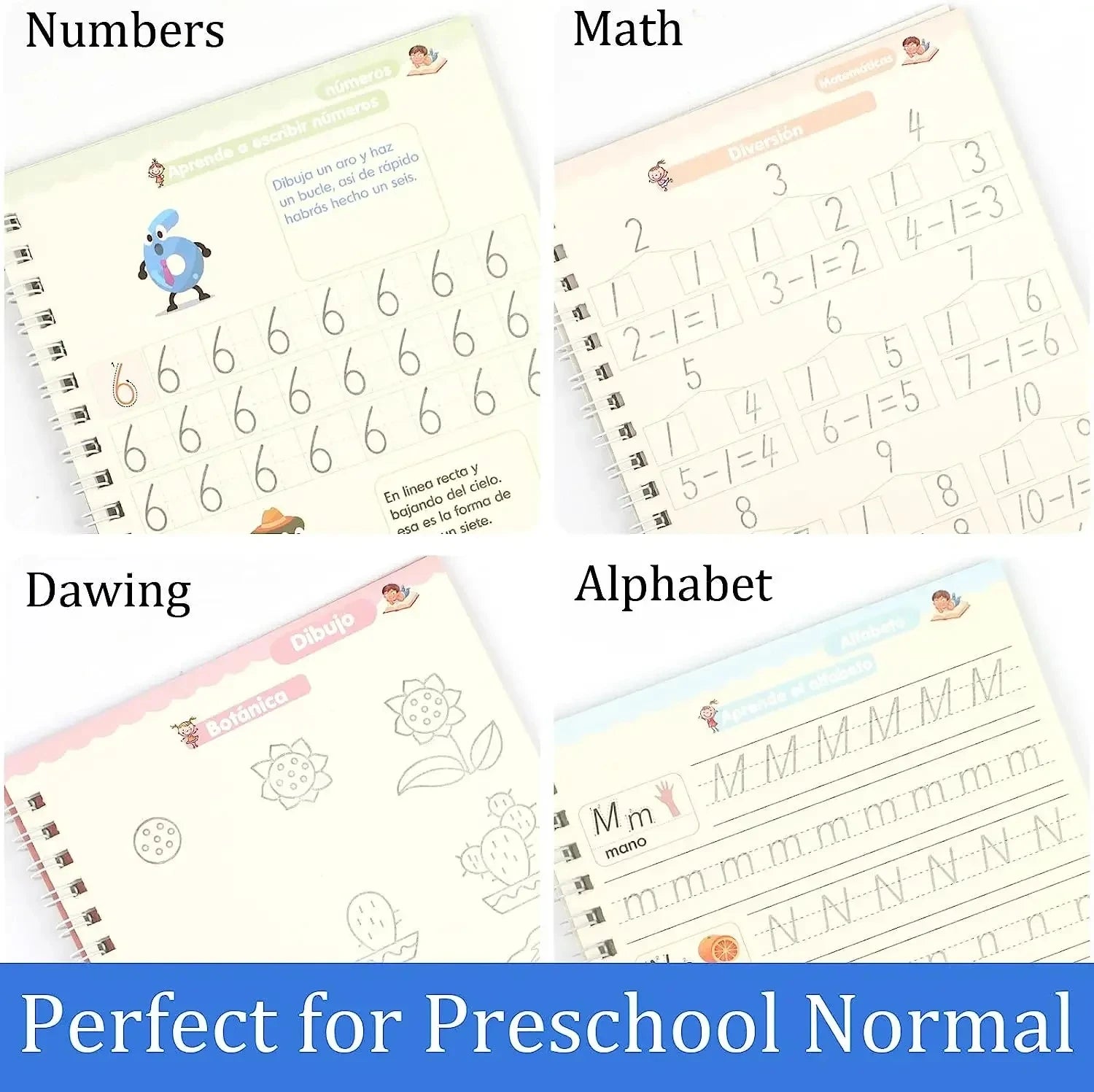 Kit 4 Cadernos Mágicos Caligrafia Infantil Reutilizável + Canetas Mágicas
