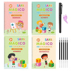 Kit 4 Cadernos Mágicos Caligrafia Infantil Reutilizável + Canetas Mágicas